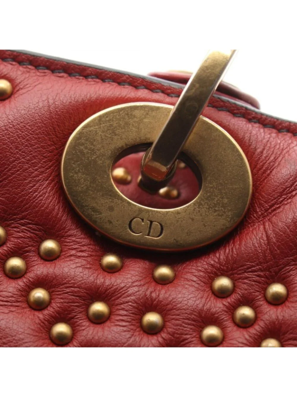 Dior Handbag Lady Dior 2-Way Red Leather Lady Dior Studs Tote